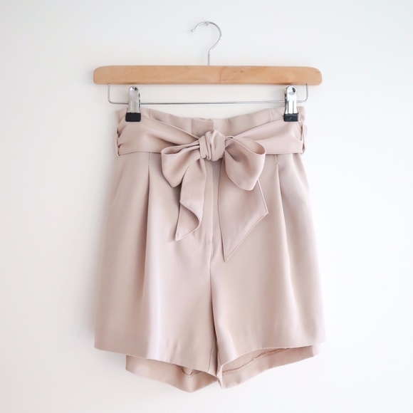 Sash-Tie Front High Waisted Shorts - Cream, XS - Picture 1 of 5